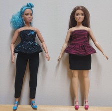 Curvy Barbie 11 1/2" Doll Clothing 2 strapless tops, black pants and skirt