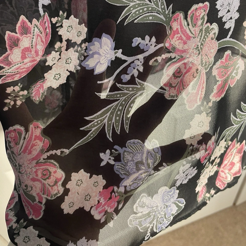 AB Studio Shirt Women 1X Black Pink Floral Whimsigoth Flowy Sheer Popover Tunic - Image 3 of 4