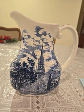 Liberty Blue Water Pitcher The Old North Church Staffordshire England 32 oz Vtg