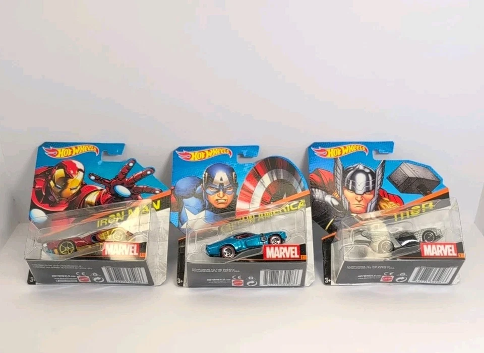 Lot Of 8 Marvel Hotwheels Characters Cars Numbers 1-8 In The Series Great Cards! - Image 4 of 4