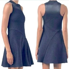 3.1 Phillip Lim Black Navy Fit & Flare Mini Cable Jacquard Dress Navy Blue S