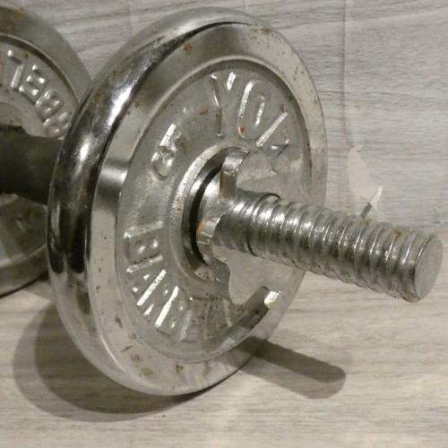 York Chrome Dumbbell Set VTG Adjustable Weights 30lb Case Home Gym Workout Pair - Picture 13 of 18