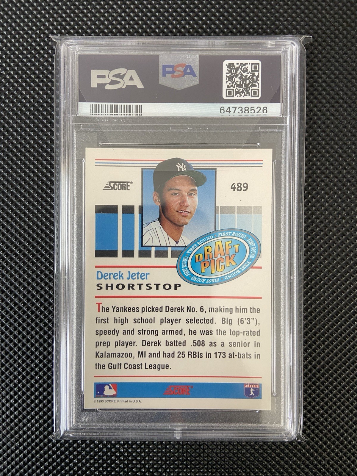 1993 Score #489 Derek Jeter RC PSA 9 New York Yankees Rookie 🐐 view 2