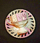 Vintage Demitasse Reticulated Pink Gold Pedestal Floral Teacup & Saucer Set — photo 5
