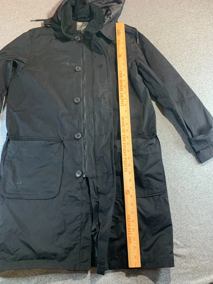 Asos Parka Coat Mens Small Black Lined Hooded Button Front Inside Zip Oversized - Image 3 of 4