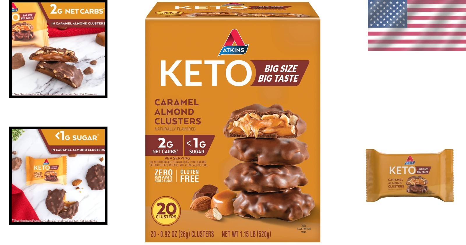 Delicious Low Carb Caramel Almond Clusters - 20 Individually Wrapped Treats