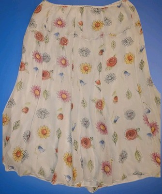 Vintage 90's David Meister 100% Silk Skirt Handkerchief Hem Floral Fairy Y2k 