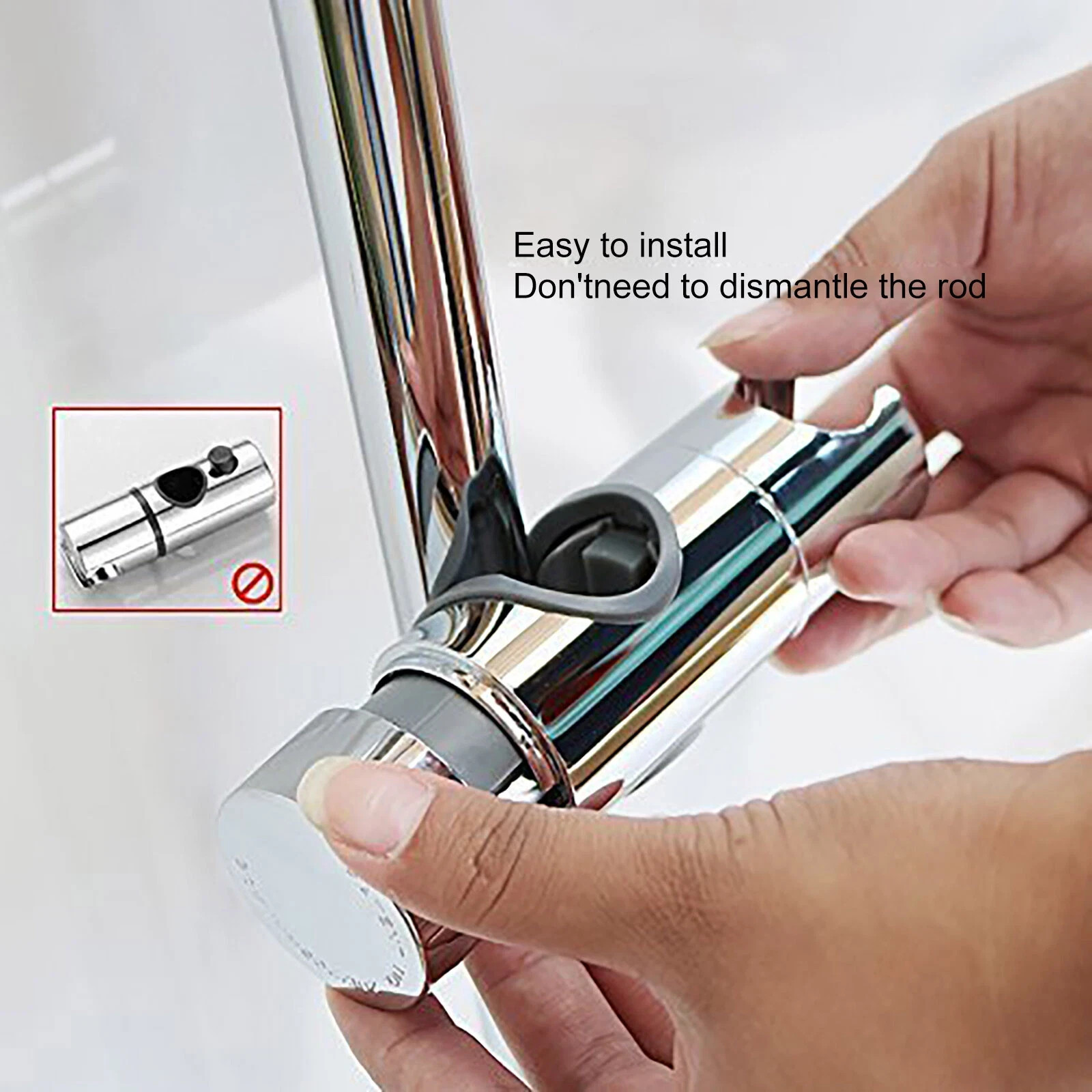 Adjustable Universal 18-25mm Chrome Shower Rail Head Slider Holder Bracket