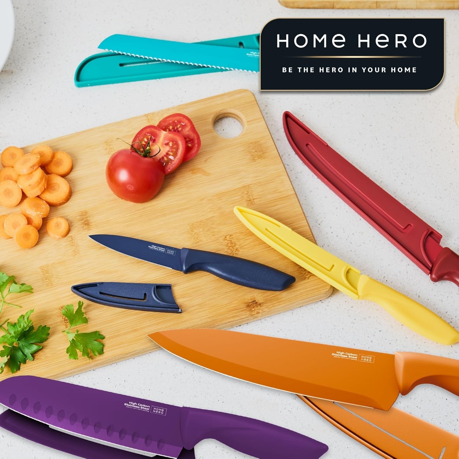 Juego de cuchillos de cocina con bloque de afilador integrado,16pcs Profesional