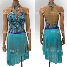 Ice Figure Skating Dress Rhythmic Gymnastics Twirling Competition blue dance