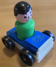 Vintage Fisher Price GARAGE CAR BLUE and FIGURE GREEN