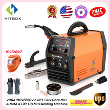 HITBOX 3in1 200A MIG Welder Flux Core 110V/220V MMA/TIG/MIG Welder & Helmet US