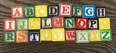 Vintage Lot of 26 Wood Full Alphabet Building Blocks Children's Letters