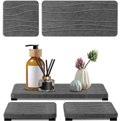 3PCS Water Absorbing Stone Tray, 1pcs 21×10cm + 2pcs 10×10cm Dark Gray Wave 