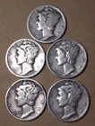 (5)  *MERCURY DIMES* - Various Dates  - 90% SILVER - US MINT - PHILADELPIA