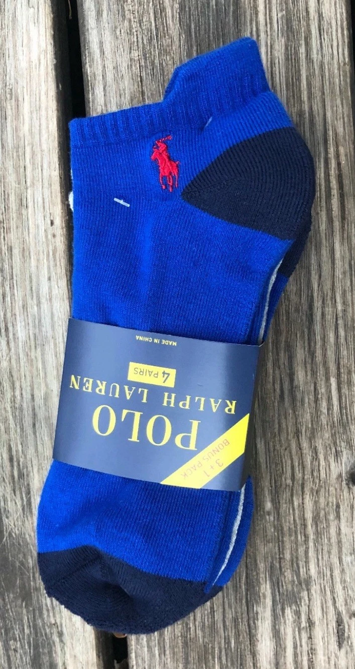 Polo Ralph Lauren Athletic 4-Pair Low Cut Blue Gray Socks New Fast Ship