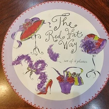 Set of Four Rosanna Soiree Rouge Dessert Plates, Self Affirmations, Red Hat