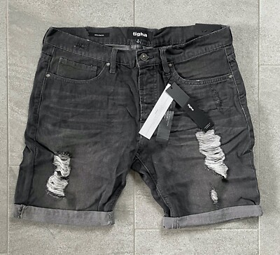 Tigha Solomon 1050 destroyed Jeans Shorts Gr 33 Slim Fit NEU Grau Schwarz