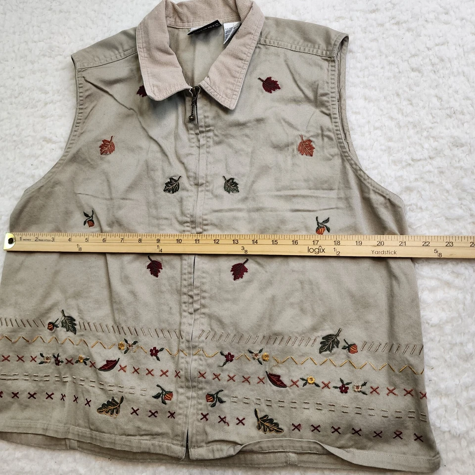 Chaleco Bug Moda Vintage L Beige Pana Lona Bordado Hojas Artístico Foto 3 de 4