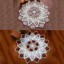 17" Vintage Hand Crochet Cotton Doilies Flower Lace Doily Round Table Topper Mat