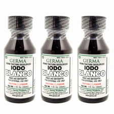 Germa White Iodine Tincture. First Aid Antiseptic. Disinfectant. 1 oz. Pack of 3