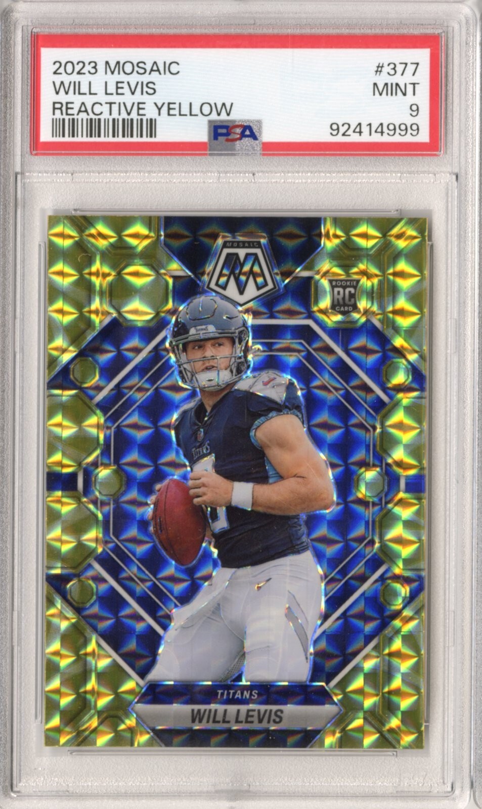 2023 Panini Mosaic Football Will Levis Reactive Yellow Prizm RC PSA 9