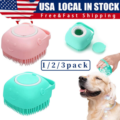 Pet Dog Cat Silicone Massage Bath Brush Scrubber Shampoo Dispenser (3 Colors)