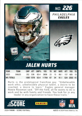 2024 Score #226 Jalen Hurts EAGLES | eBay
