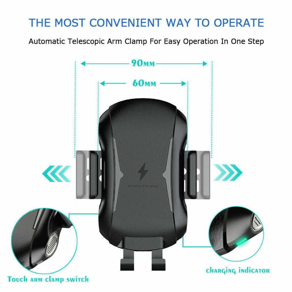 10W Clamping Wireless Automatic Fast Charging Charger Car Mount Phone Holder - Image 3 of 4
