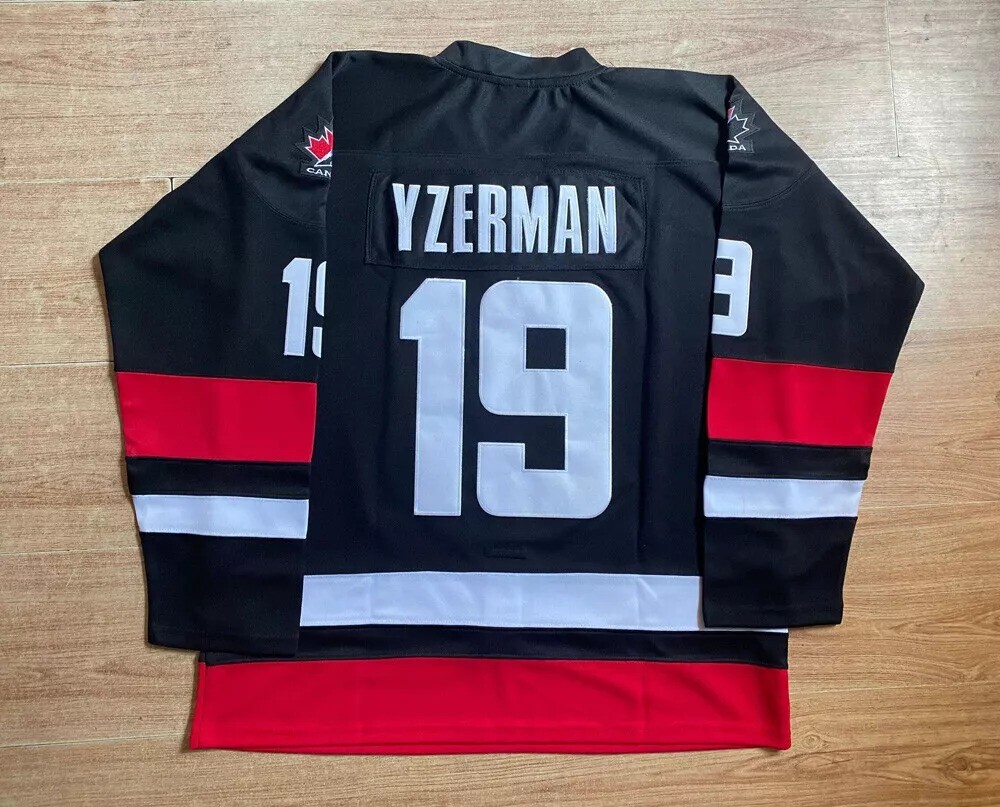 Throwback Yzerman #19 Team Canada Hockey Jerseys Black Sewn Custom