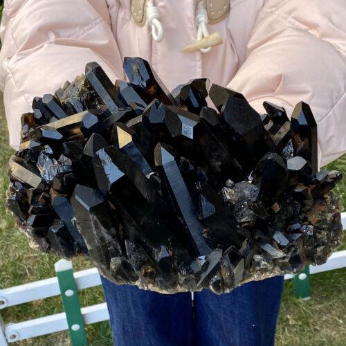 10.97LB Natural Beautiful Black Quartz Crystal Cluster Mineral Specimen - Photo 1/12