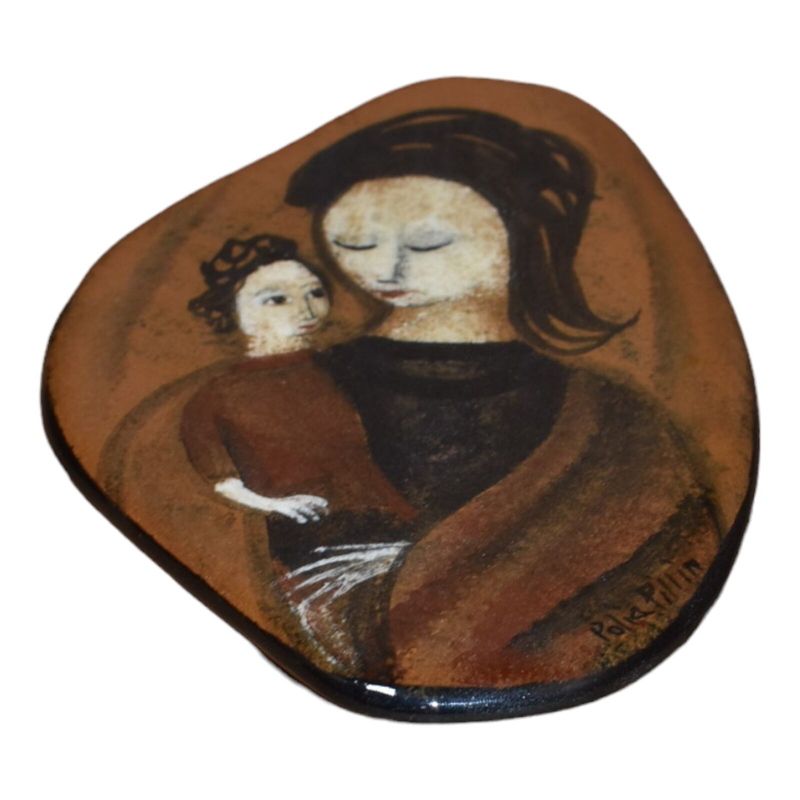 Pillin Studio Mid Century Modern Hand Made Pottery Woman Child Tile Plaque