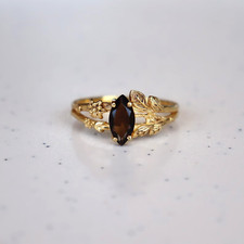 Smoky Quartz Wedding Ring Nature Inspire Ring, Leaf Ring Gold Plated 925 Silver