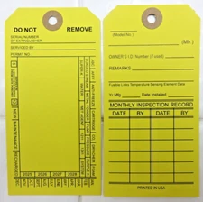 100-FIRE EXTINGUISHER 4-YEAR 2025-2028 INSPECTION Double Sided Tags 5 1/4 X 2 ½