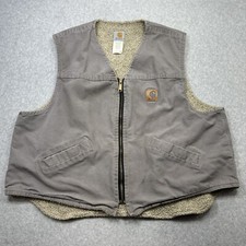 Vintage Carhartt Vest XXL Gray Canvas Sherpa Lined Zip Workwear V18 Union Made
