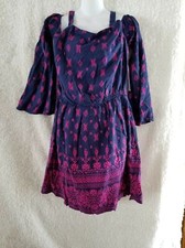 Just Fab Off Shoulder Floral Paisley Dress - Womens Large Navy Blue Pink - NWT