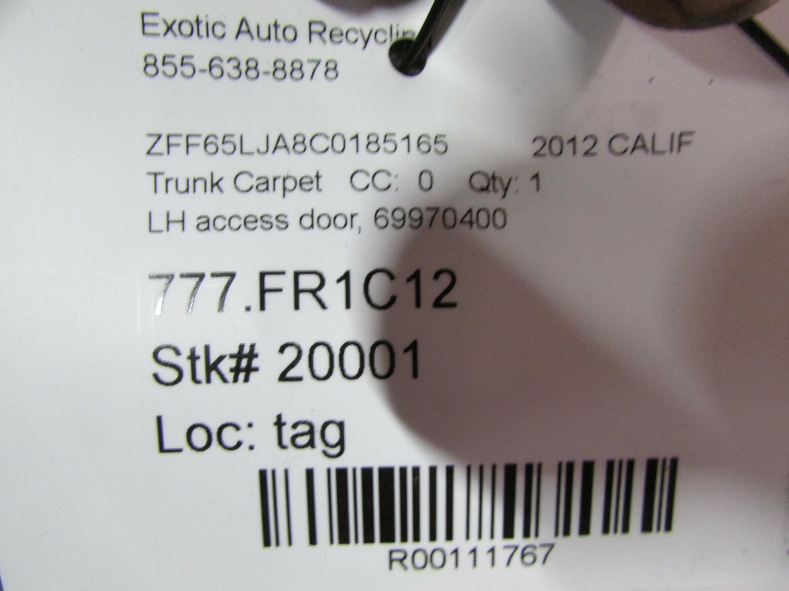 Ferrari California, LH Left, Trunk Carpet Access Cover, Used, P/N 69970400