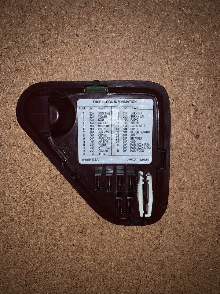 19951998 CHEVY GMC PICKUP TRUCK FUSE BOX DOOR LID COVER SILVERADO RED