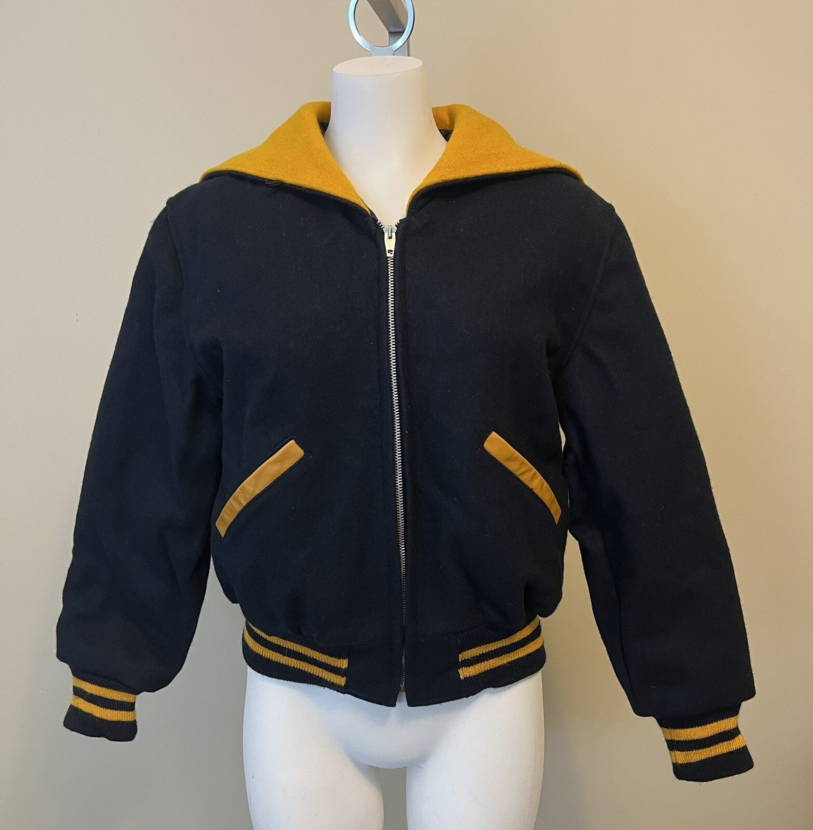 VTG New Butwin Blue Gold Wool Blend Quilted Lining Varsity