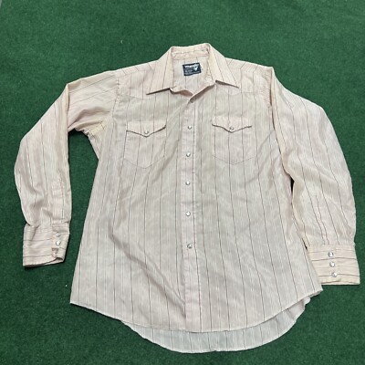 Vintage Wrangler Shirt Men 16.5x35 Large Pink Striped Pearl Snap Western USA
