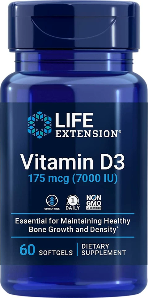 Life Extension Vitamin D3 175mcg (7000 IU) Supports Bone & Immune Health 60Sg 2p — 第 2/4 张图片