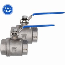 2-Piece 1 1/4" Ball Valve,316 Stainless Steel,Full Port,1000 WOG for Water,2Pack