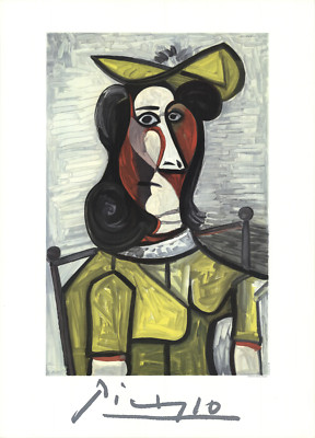 PABLO PICASSO Portrait de Femme au Chapeau et a la Robe Verte et Jaune 29.25'' x