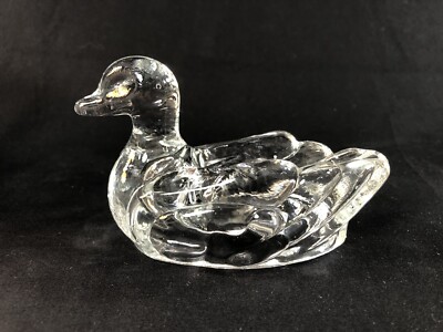 VINTAGE CLEAR GLASS CRYSTAL Clear DUCK Salt Single spoon Rest Slot
