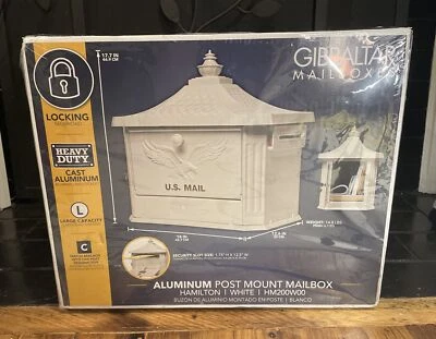 NEW Gibraltar Cast Aluminum Post Mount Mailbox White Heavy Duty 2019 Locking L - Image 1 of 4