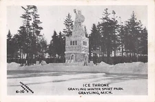 Grayling MI Ice Throne Winter Sport Park RPPC Real Photo Postcard Unposted 1940s
