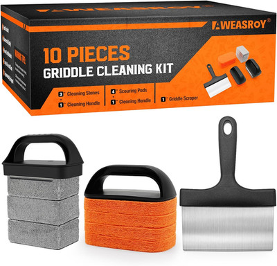 Stain Griddle Cleaning Kit Blackstone, Flat Top w/ Grill Stone, Scraper & Brush