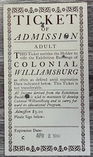 Un billet d'occasion 1966 pour Colonial Williamsburg, Virginie. Vintage. ��