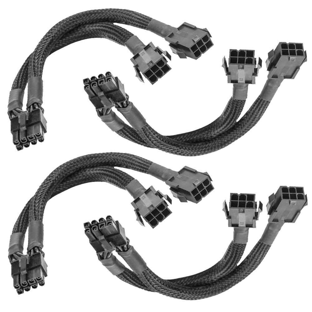 4X Dual 6 Pin Female to 8 Pin Male GPU Adapter Cable Braided Sleeved 20cm USA