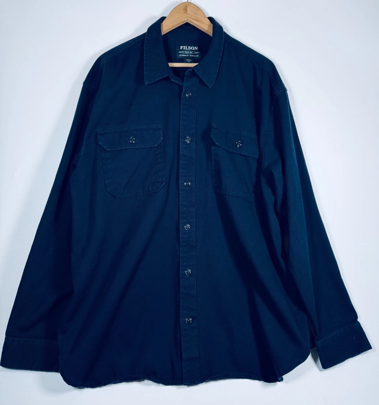 Filson Work Shirt Mens XXL Navy Blue Cotton Twill Button Down Outdoor Heritage